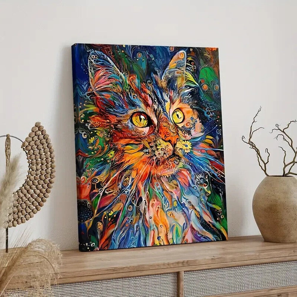 Nordic Style Vibrant Painted Cat Canvas Print Framed 12" x 16" NEW! Home & Garden:Home Décor:Posters & Prints Style Your Walls